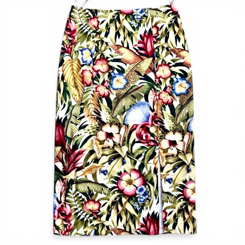 Tropical Floral Midi Skirt Side Slit Pencil Skirt Size 10
